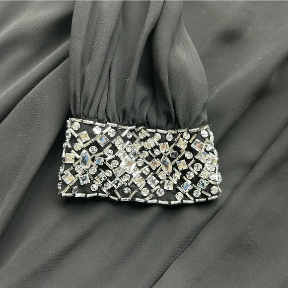 Alex Evenings BLACK JERSEY CHIFONN LONG SLEEVED DRESS WITH BEADED CUFFS size 16W - Picture 5 of 10